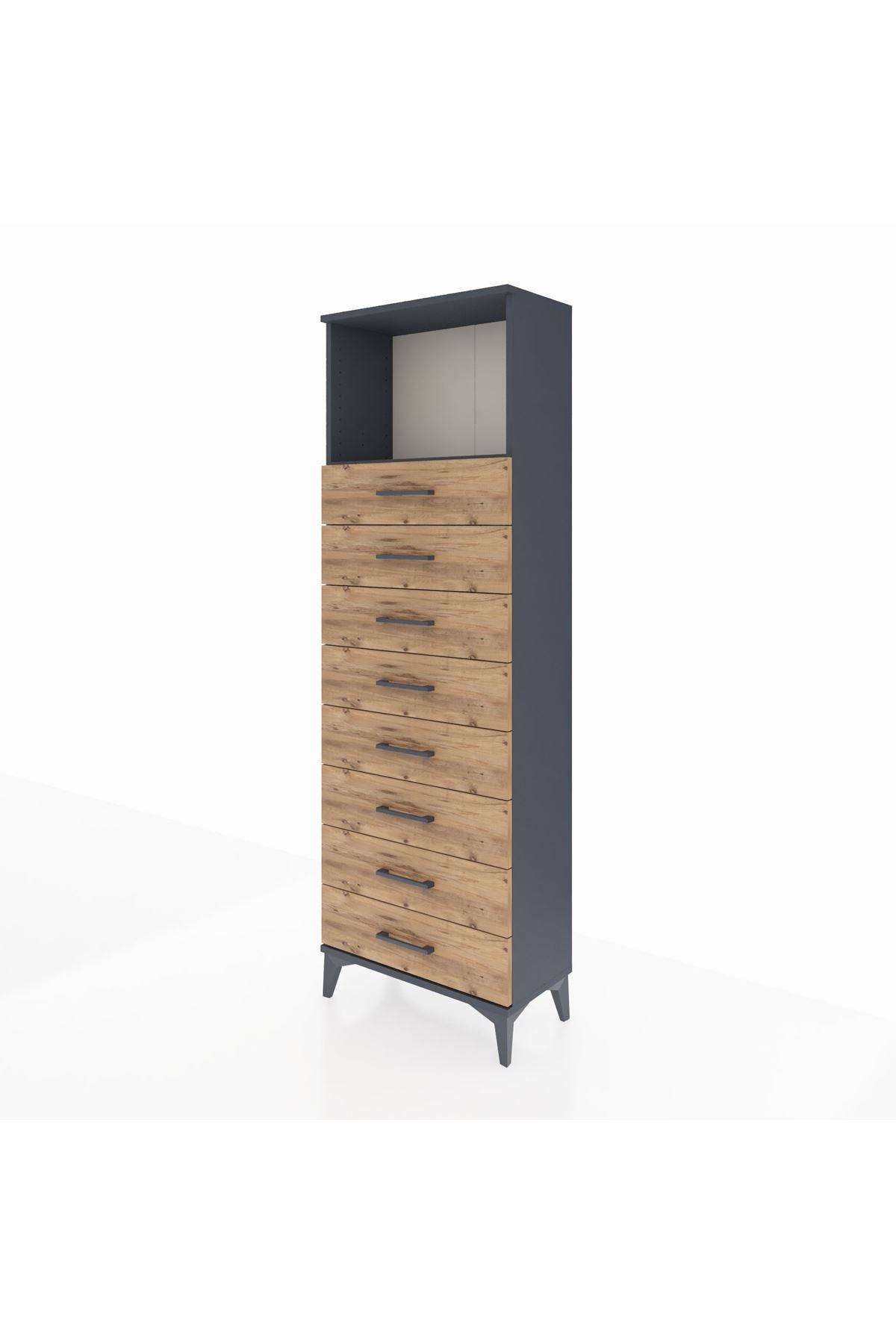 Arges Dolap Tek Raflı 8 Çekmeceli 60x30x182 Antrasit-Çam