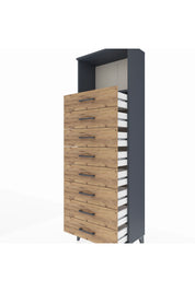Arges Dolap Tek Raflı 8 Çekmeceli 60x30x182 Antrasit-Çam