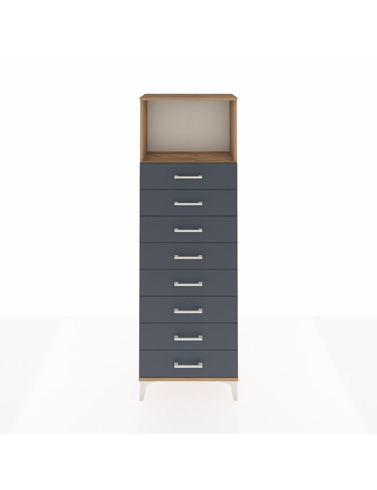 Arges Dolap Tek Raflı 8 Çekmeceli 60x30x182 Çam-Antrasit