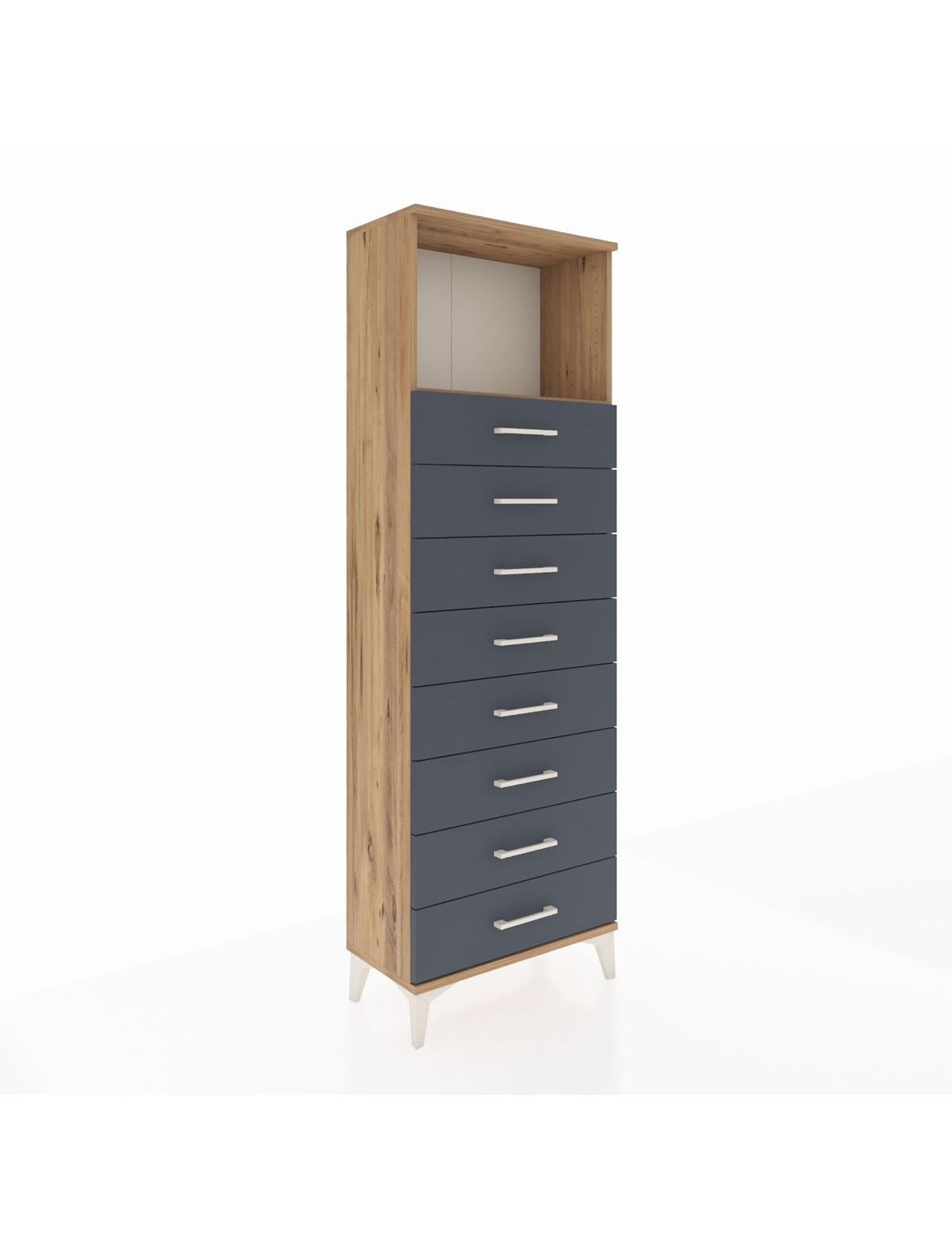 Arges Dolap Tek Raflı 8 Çekmeceli 60x30x182 Çam-Antrasit