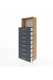 Arges Dolap Tek Raflı 8 Çekmeceli 60x30x182 Çam-Antrasit