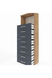 Arges Dolap Tek Raflı 8 Çekmeceli 60x30x182 Çam-Antrasit
