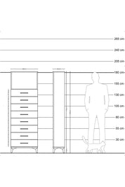 Arges Dolap Tek Raflı 8 Çekmeceli 60x30x182 Çam-Antrasit
