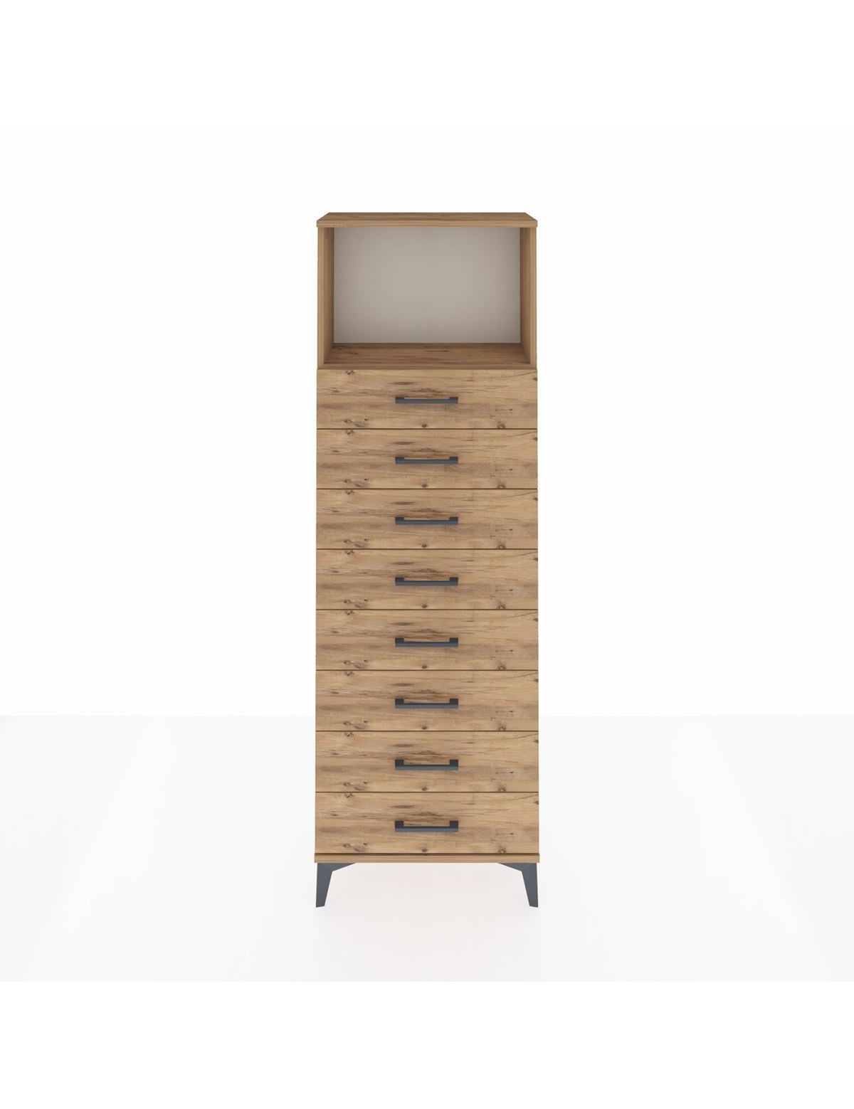 Arges Dolap Tek Raflı 8 Çekmeceli 60x30x182 Çam-Çam