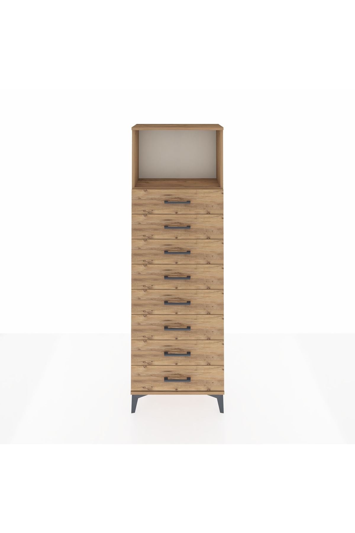 Arges Dolap Tek Raflı 8 Çekmeceli 60x30x182 Çam-Çam