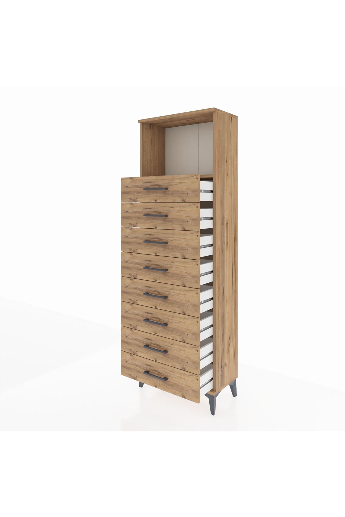 Arges Dolap Tek Raflı 8 Çekmeceli 60x30x182 Çam-Çam