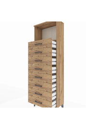 Arges Dolap Tek Raflı 8 Çekmeceli 60x30x182 Çam-Çam