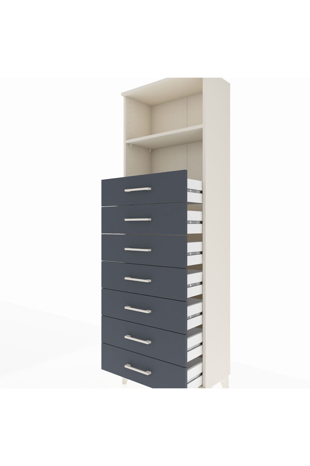 Arges Dolap 2 Raflı 7 Çekmeceli 60x30x182 Aytaşı-Antrasit