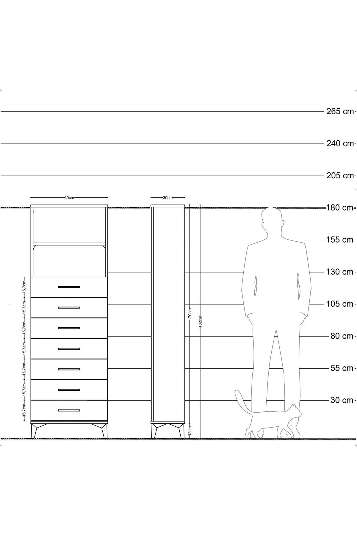 Arges Dolap 2 Raflı 7 Çekmeceli 60x30x182 Aytaşı-Antrasit