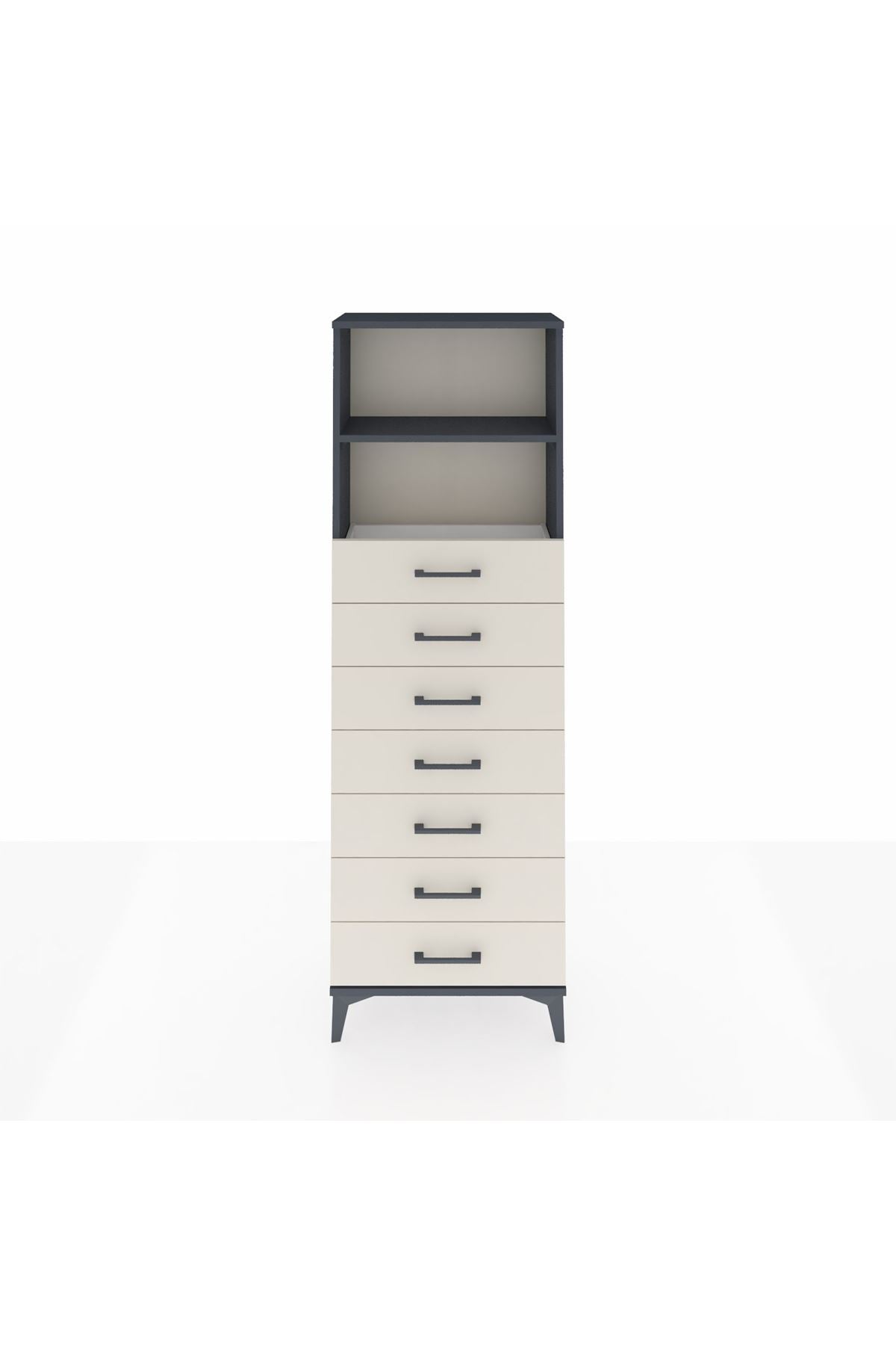 Arges Dolap 2 Raflı 7 Çekmeceli 60x30x182 Antrasit-Aytaşı