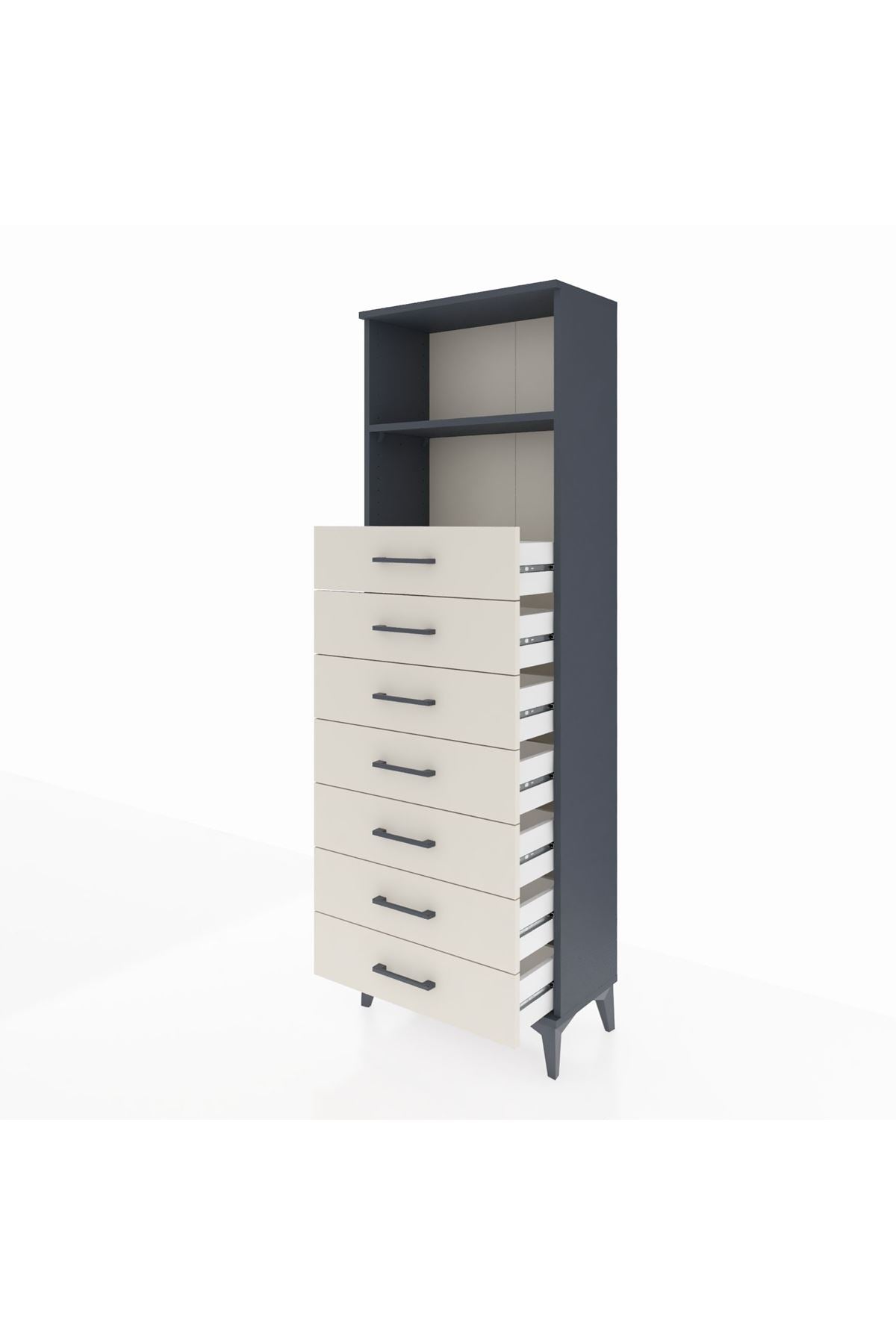 Arges Dolap 2 Raflı 7 Çekmeceli 60x30x182 Antrasit-Aytaşı