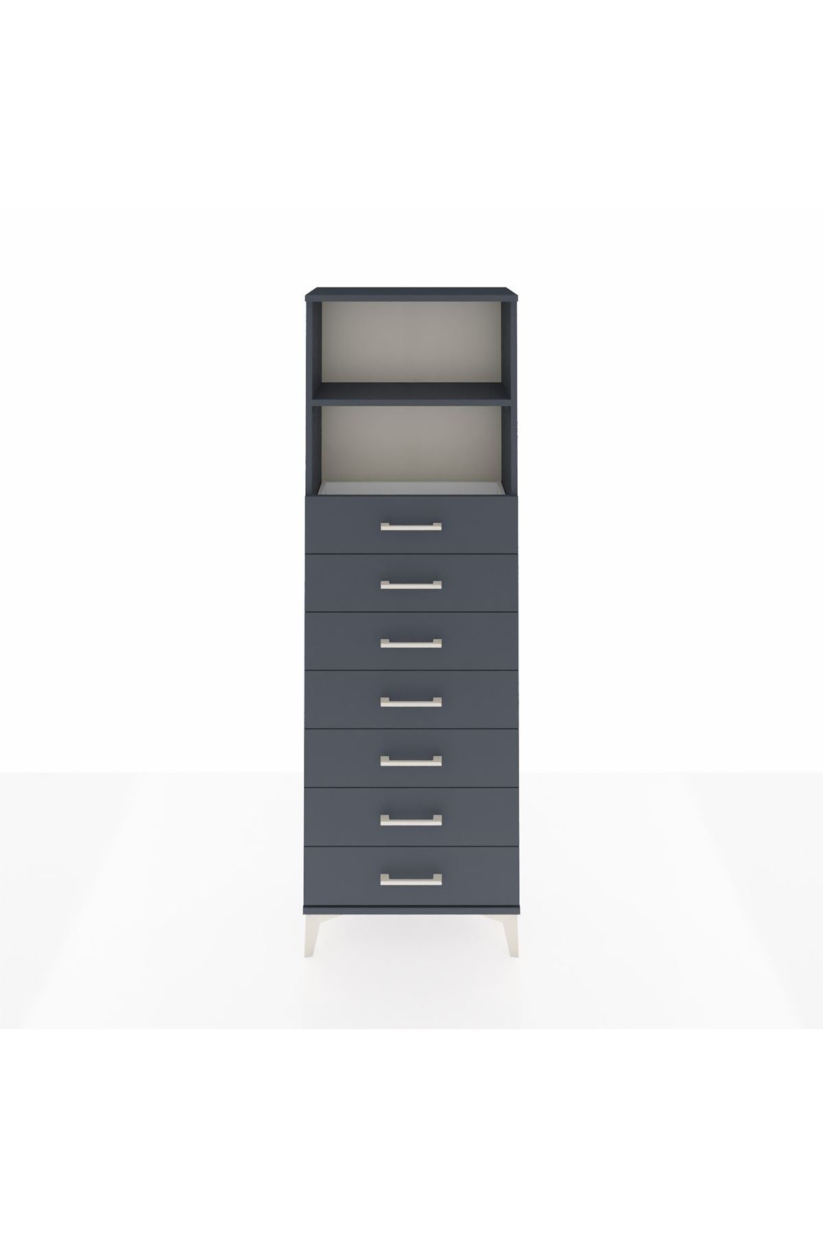 Arges Dolap 2 Raflı 7 Çekmeceli 60x30x182 Antrasit-Antrasit