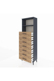 Arges Dolap 2 Raflı 7 Çekmeceli 60x30x182 Antrasit-Çam