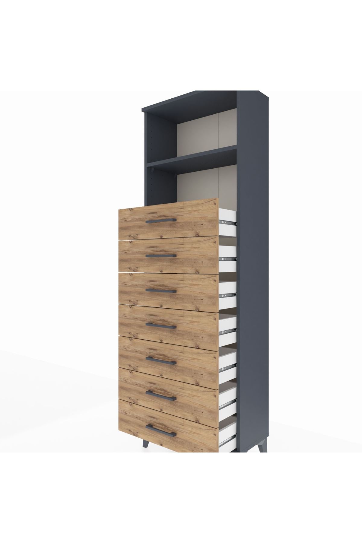 Arges Dolap 2 Raflı 7 Çekmeceli 60x30x182 Antrasit-Çam