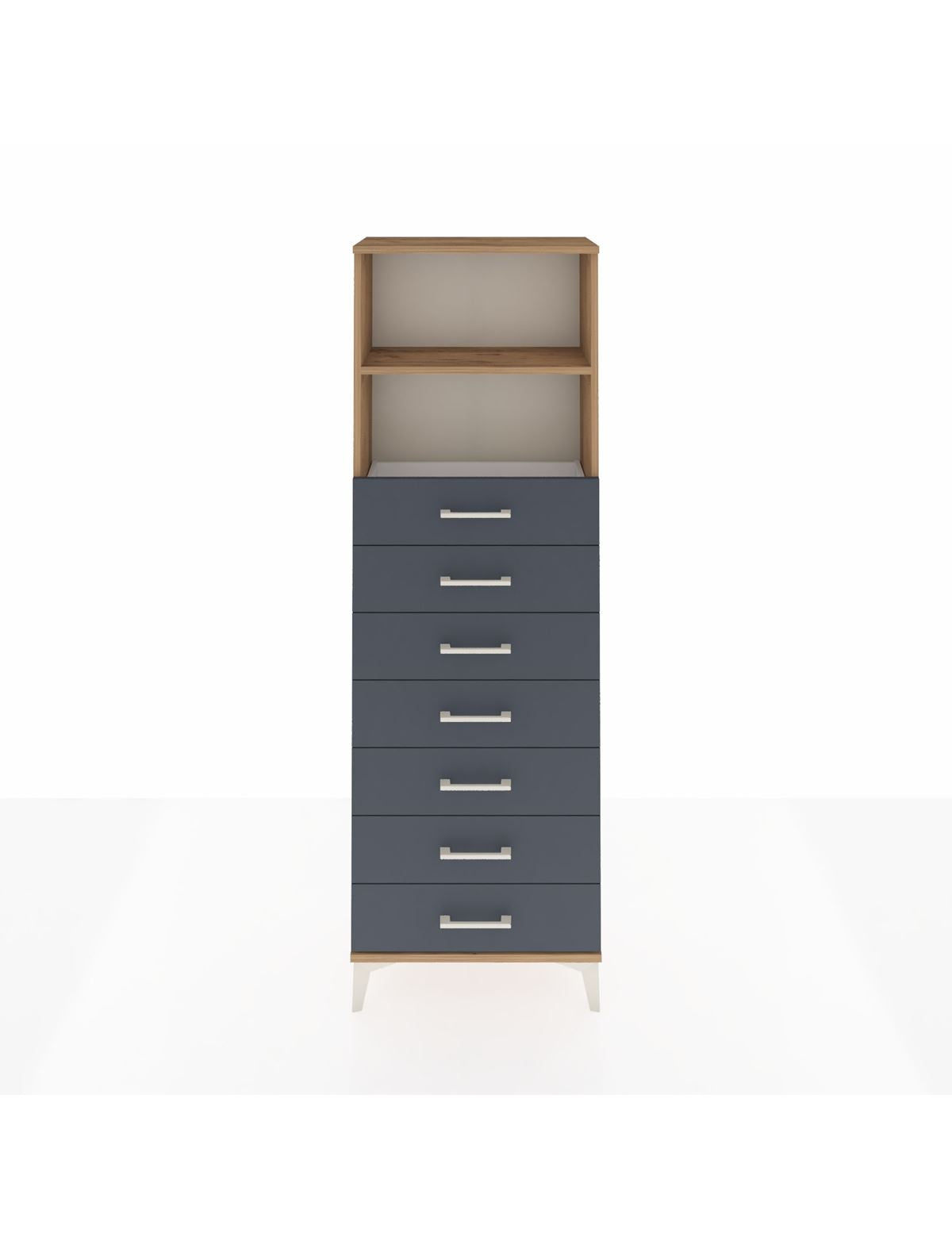 Arges Dolap 2 Raflı 7 Çekmeceli 60x30x182 Çam-Antrasit