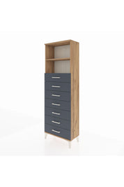 Arges Dolap 2 Raflı 7 Çekmeceli 60x30x182 Çam-Antrasit