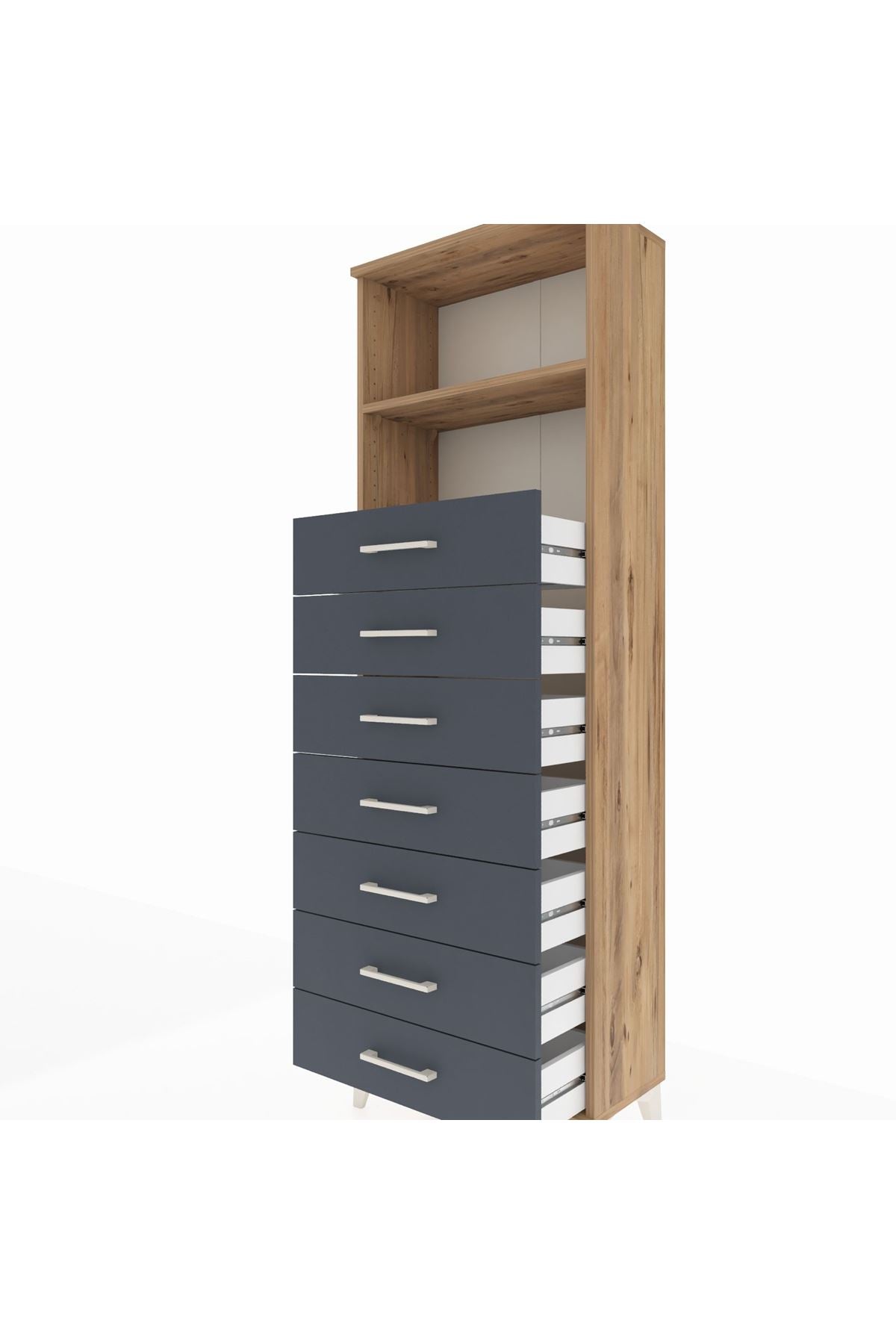 Arges Dolap 2 Raflı 7 Çekmeceli 60x30x182 Çam-Antrasit