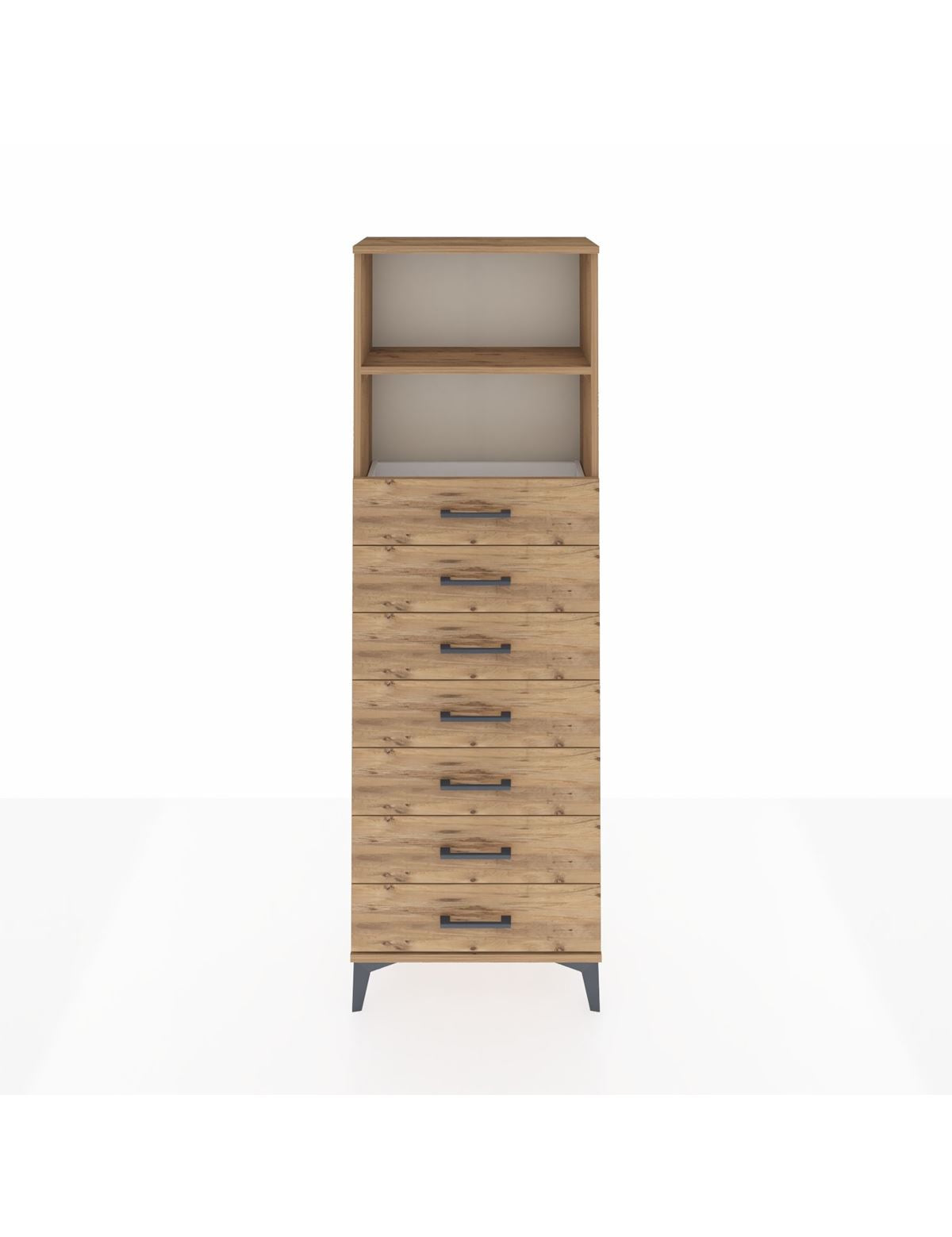 Arges Dolap 2 Raflı 7 Çekmeceli 60x30x182 Çam-Çam