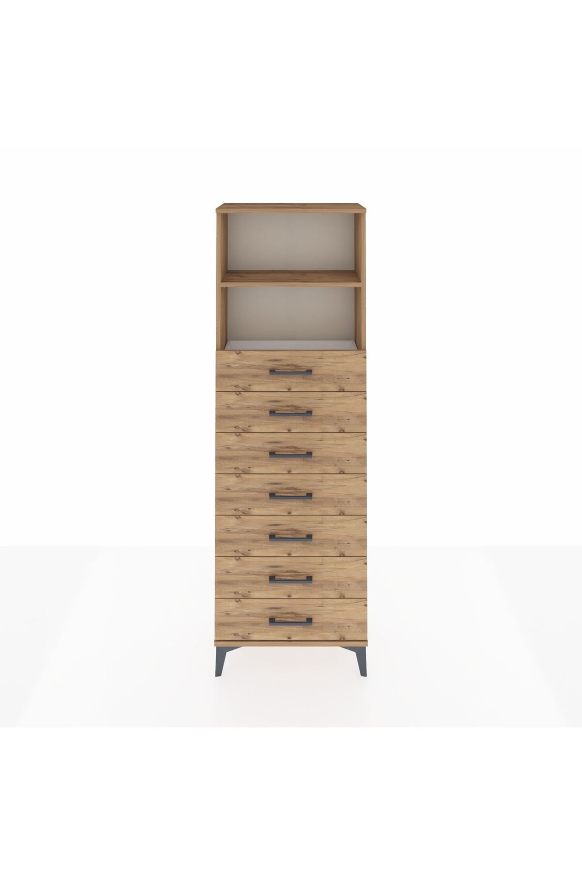 Arges Dolap 2 Raflı 7 Çekmeceli 60x30x182 Çam-Çam