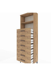 Arges Dolap 2 Raflı 7 Çekmeceli 60x30x182 Çam-Çam