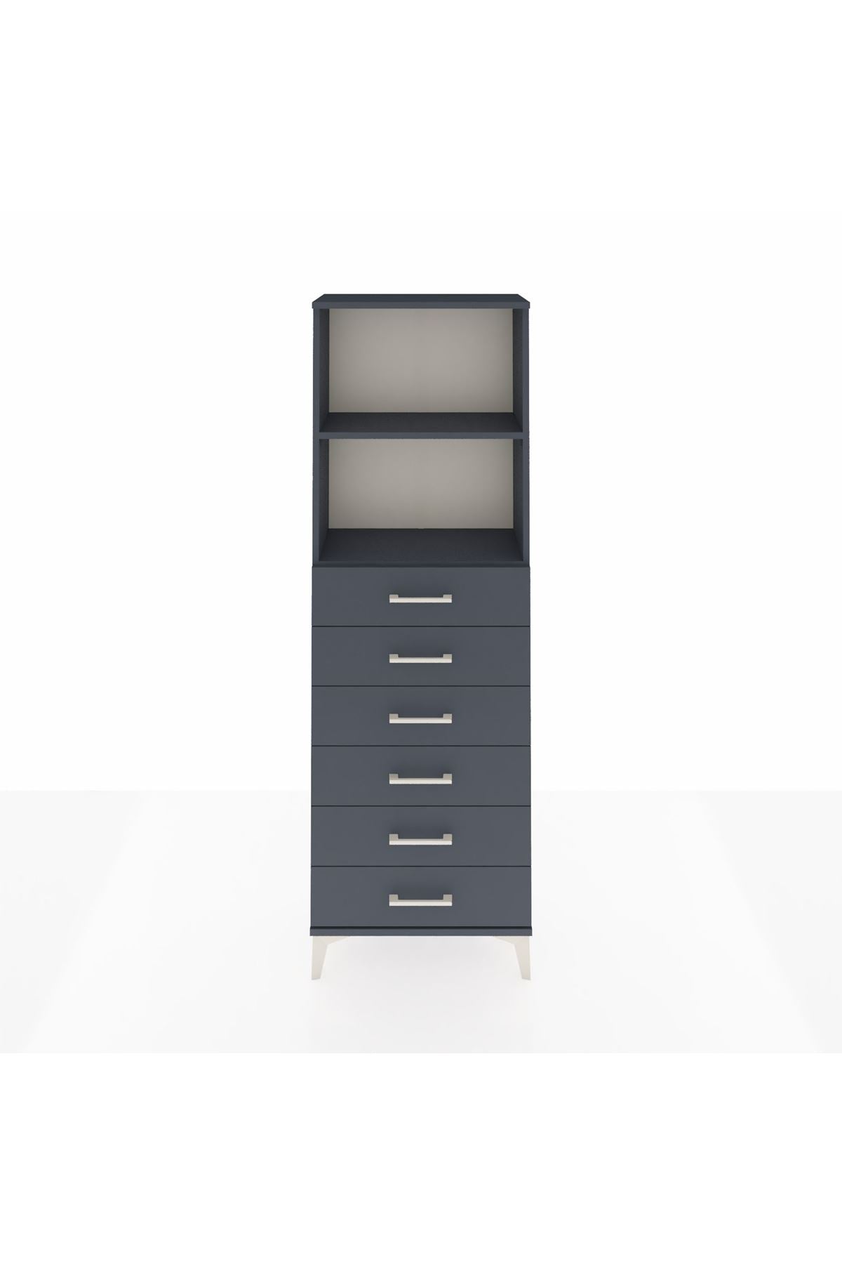 Arges Dolap 2 Raflı 6 Çekmeceli 60x30x182 Antrasit-Antrasit