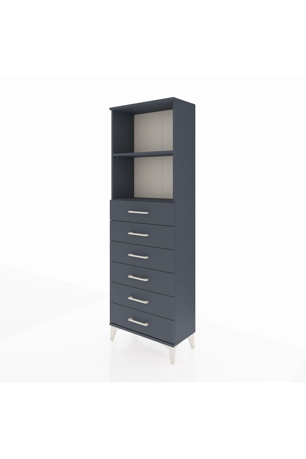 Arges Dolap 2 Raflı 6 Çekmeceli 60x30x182 Antrasit-Antrasit