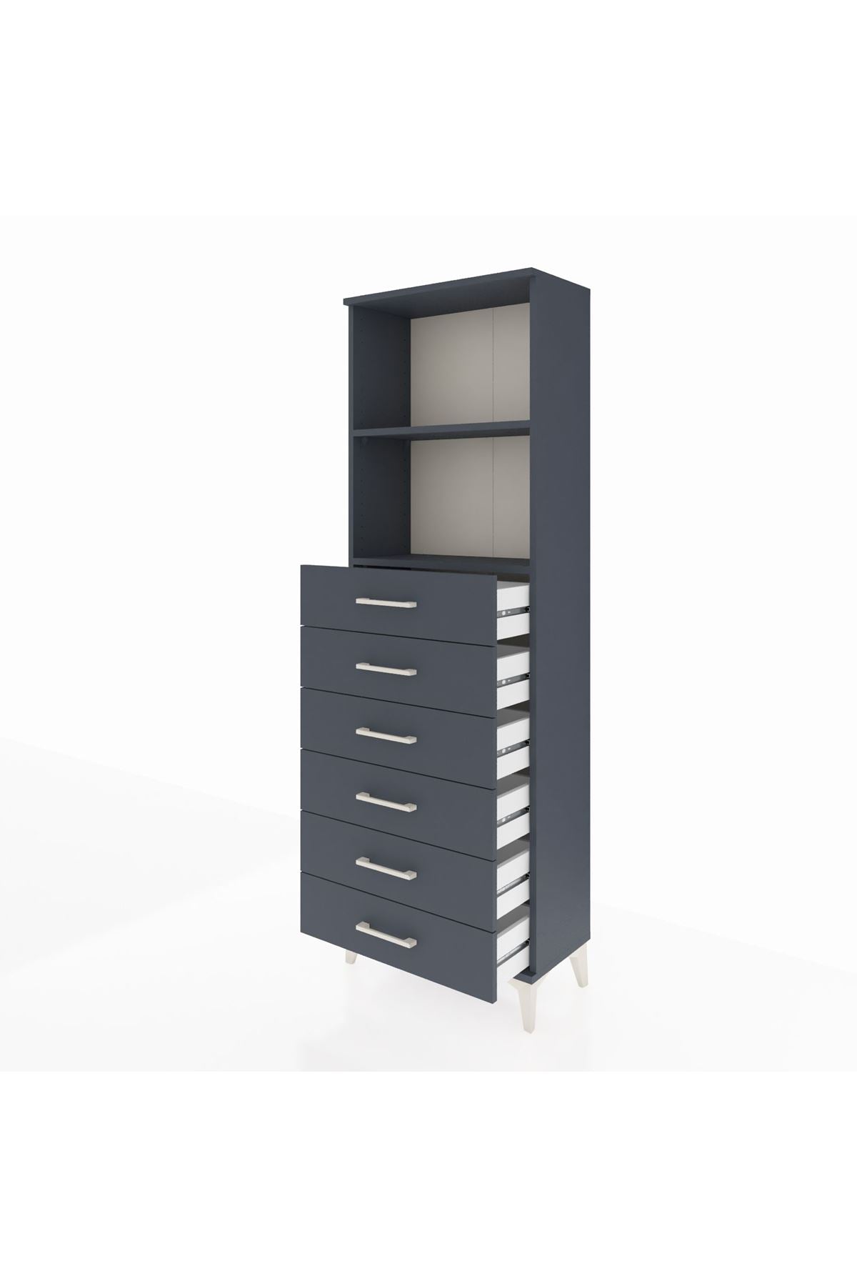 Arges Dolap 2 Raflı 6 Çekmeceli 60x30x182 Antrasit-Antrasit