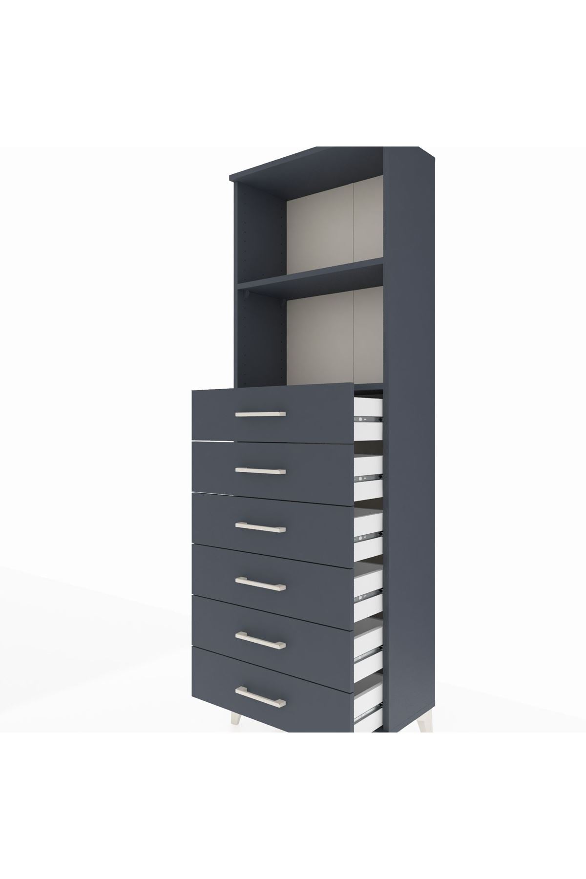 Arges Dolap 2 Raflı 6 Çekmeceli 60x30x182 Antrasit-Antrasit