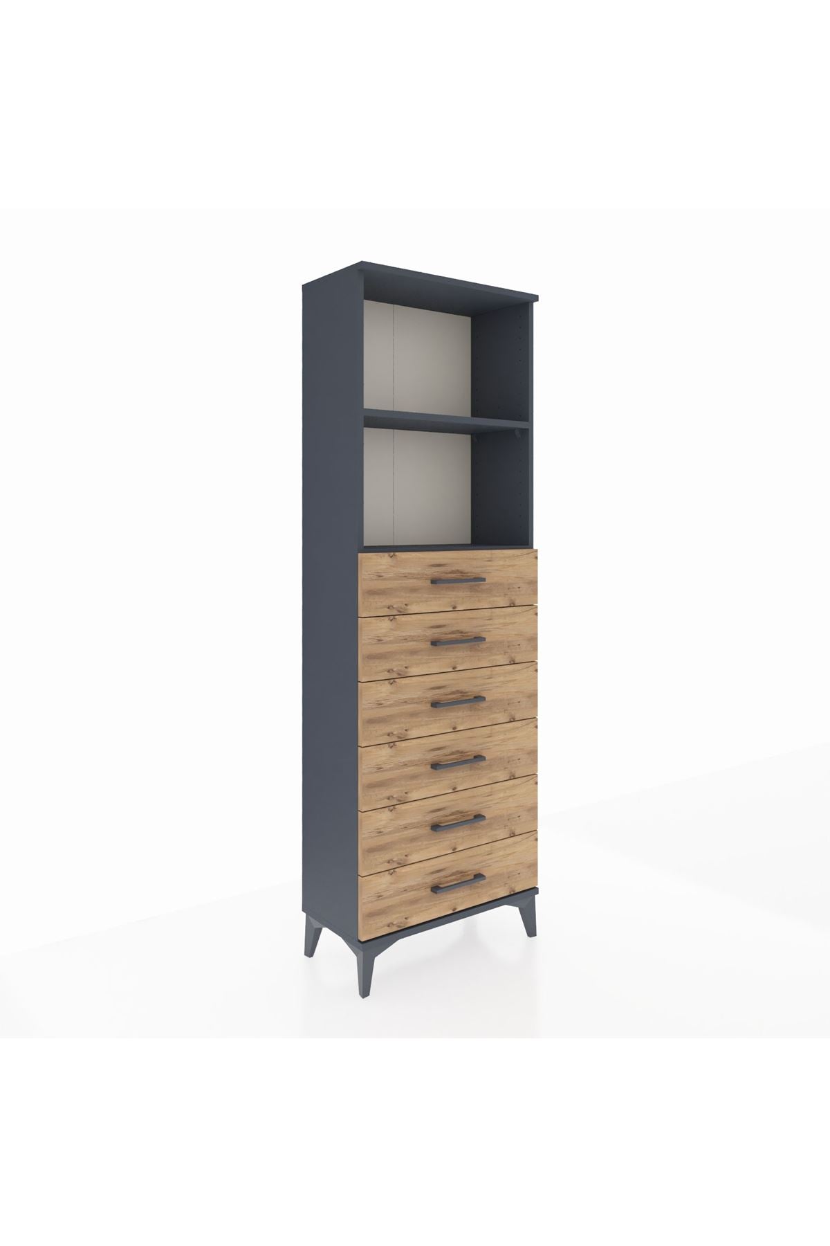 Arges Dolap 2 Raflı 6 Çekmeceli 60x30x182 Antrasit-Çam