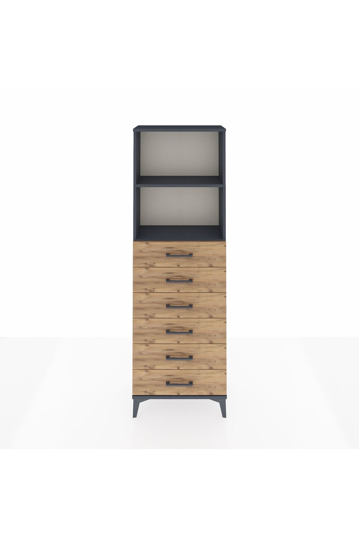 Arges Dolap 2 Raflı 6 Çekmeceli 60x30x182 Antrasit-Çam