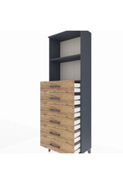 Arges Dolap 2 Raflı 6 Çekmeceli 60x30x182 Antrasit-Çam