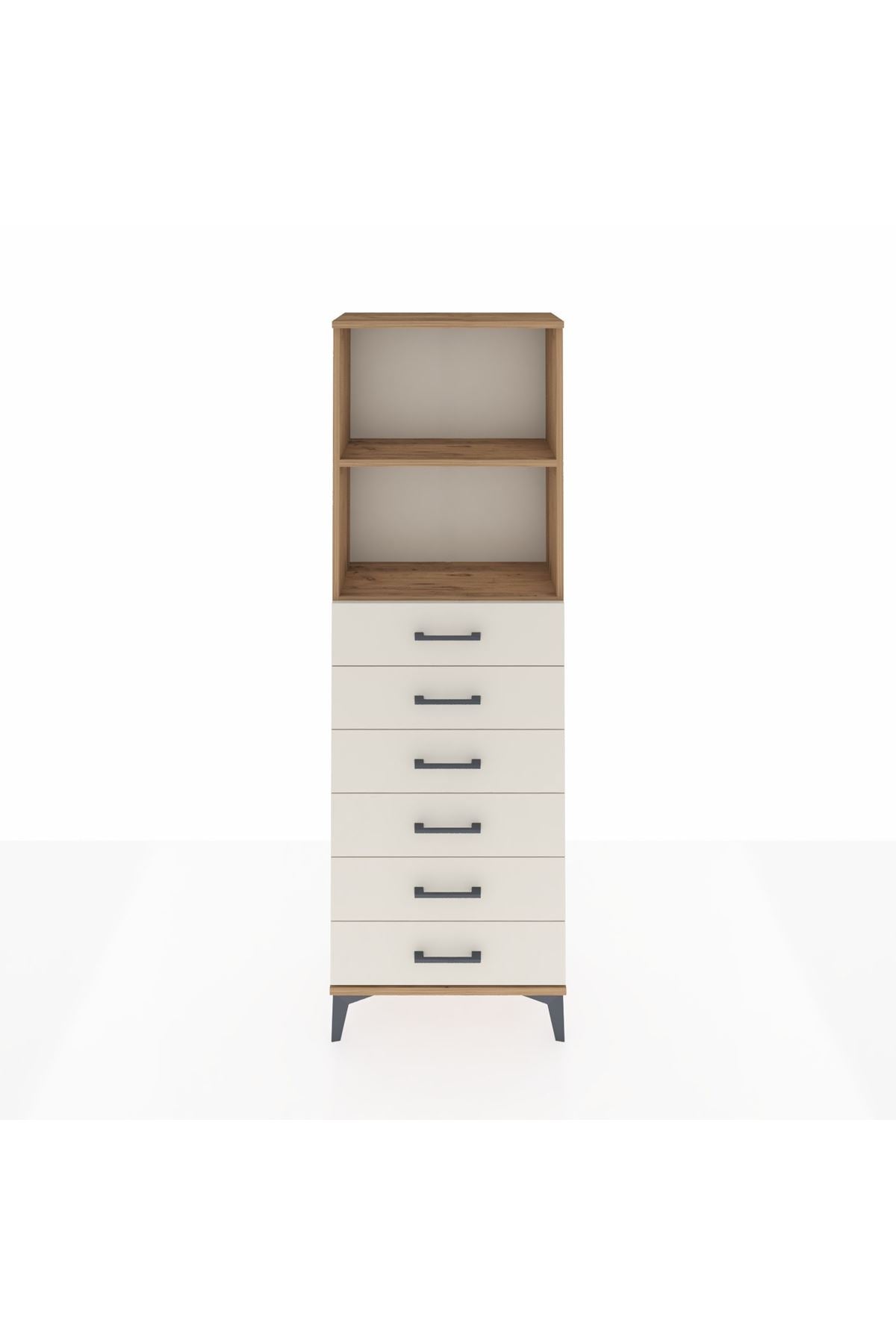 Arges Dolap 2 Raflı 6 Çekmeceli 60x30x182 Çam-Aytaşı