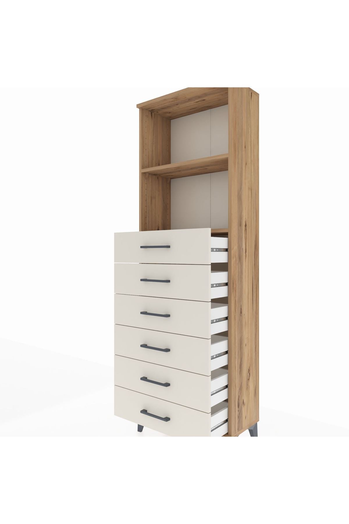 Arges Dolap 2 Raflı 6 Çekmeceli 60x30x182 Çam-Aytaşı