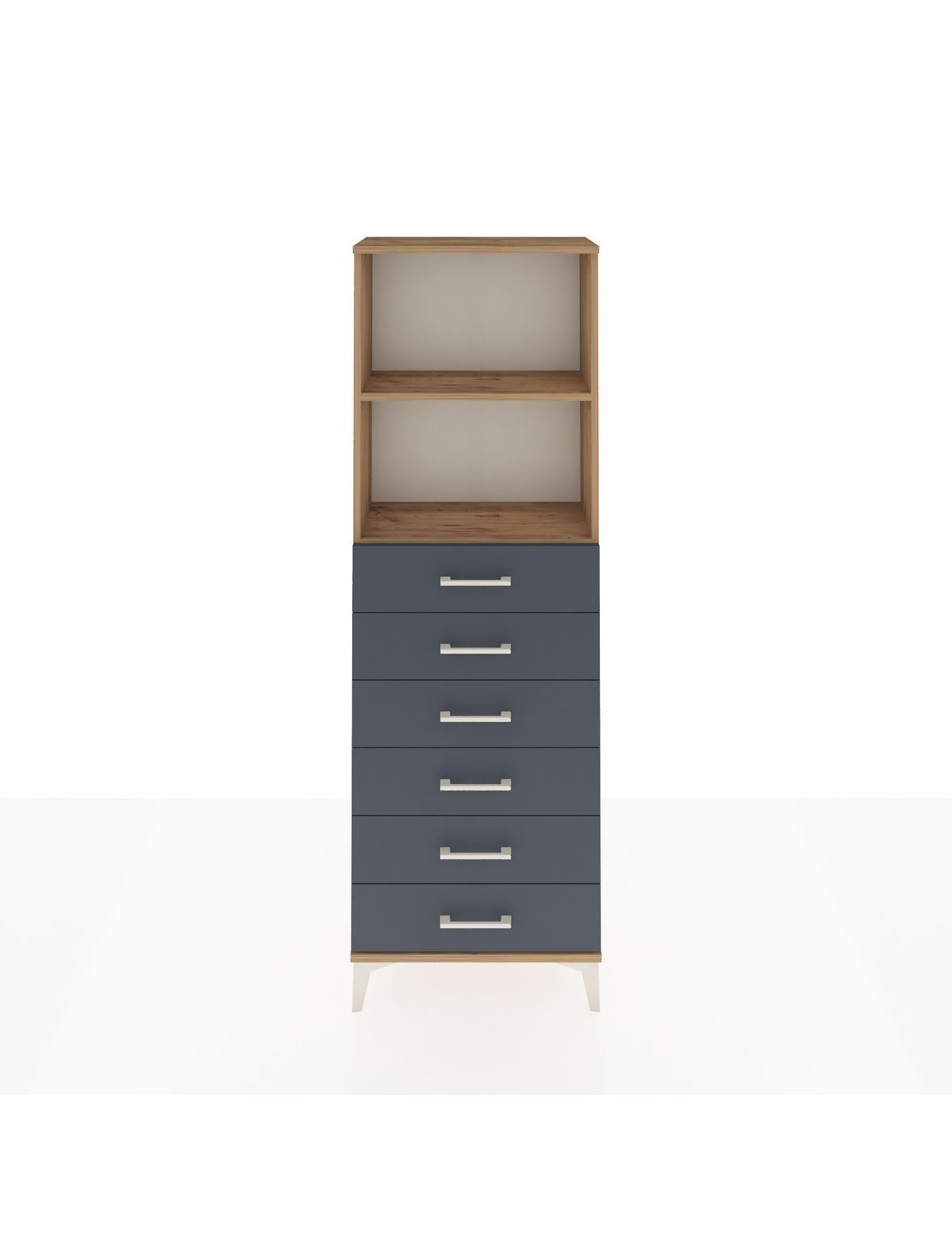 Arges Dolap 2 Raflı 6 Çekmeceli 60x30x182 Çam-Antrasit