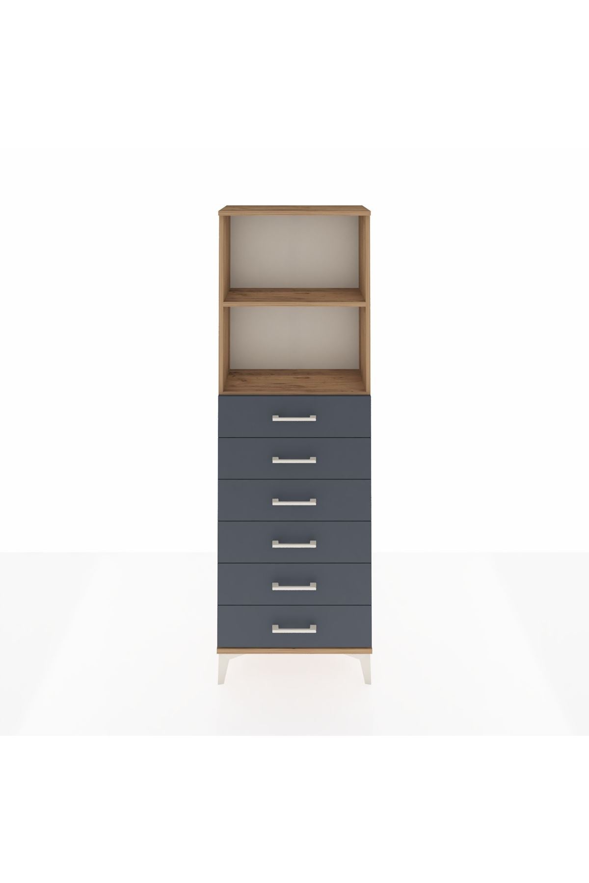 Arges Dolap 2 Raflı 6 Çekmeceli 60x30x182 Çam-Antrasit