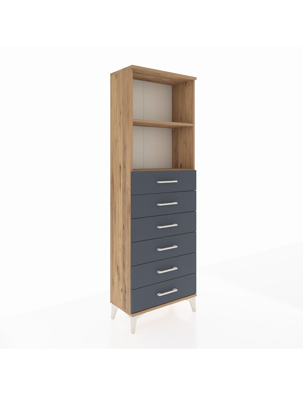 Arges Dolap 2 Raflı 6 Çekmeceli 60x30x182 Çam-Antrasit