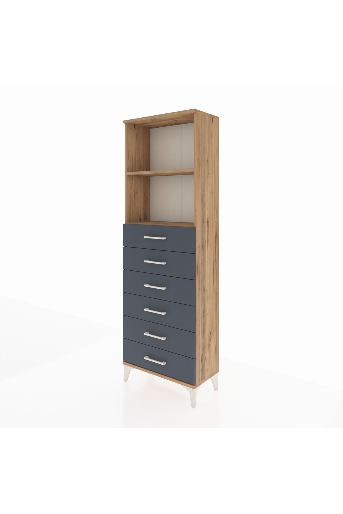 Arges Dolap 2 Raflı 6 Çekmeceli 60x30x182 Çam-Antrasit