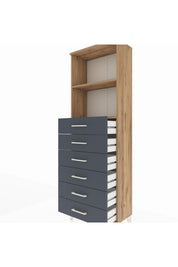 Arges Dolap 2 Raflı 6 Çekmeceli 60x30x182 Çam-Antrasit