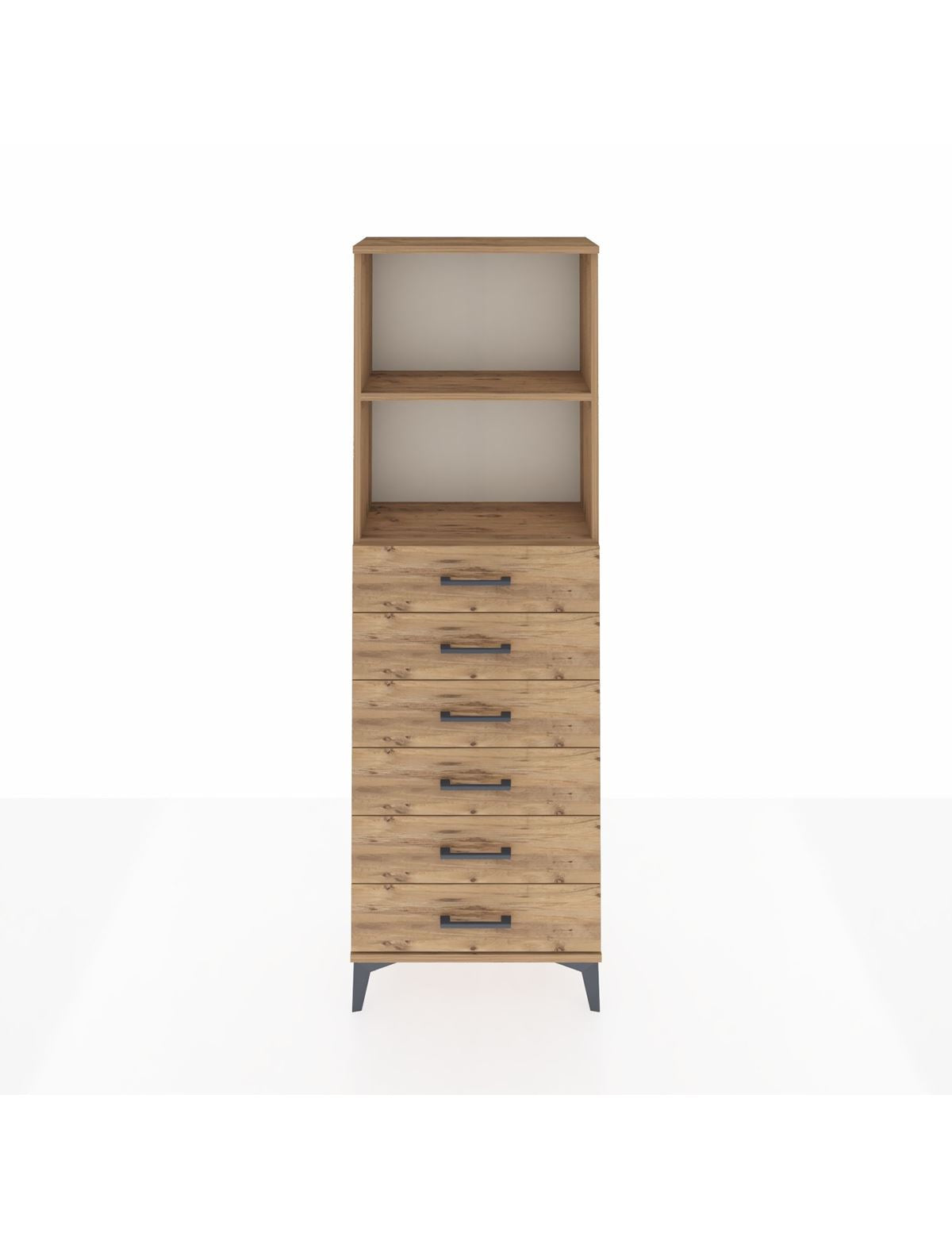 Arges Dolap 2 Raflı 6 Çekmeceli 60x30x182 Çam-Çam