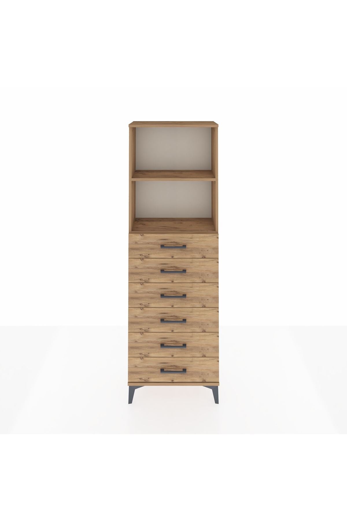 Arges Dolap 2 Raflı 6 Çekmeceli 60x30x182 Çam-Çam