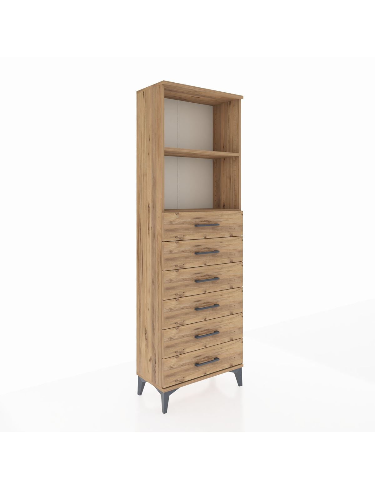 Arges Dolap 2 Raflı 6 Çekmeceli 60x30x182 Çam-Çam