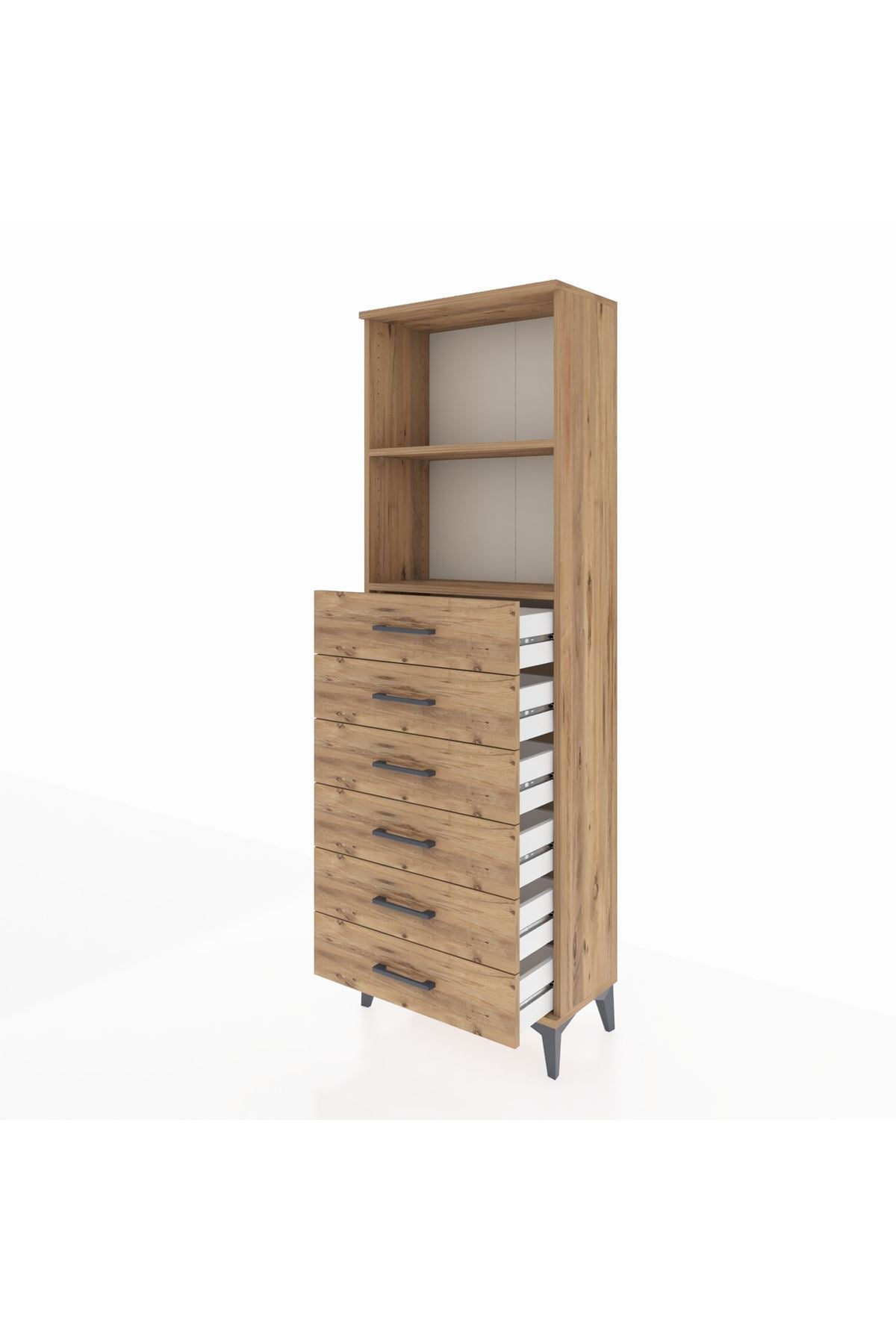 Arges Dolap 2 Raflı 6 Çekmeceli 60x30x182 Çam-Çam