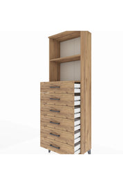 Arges Dolap 2 Raflı 6 Çekmeceli 60x30x182 Çam-Çam