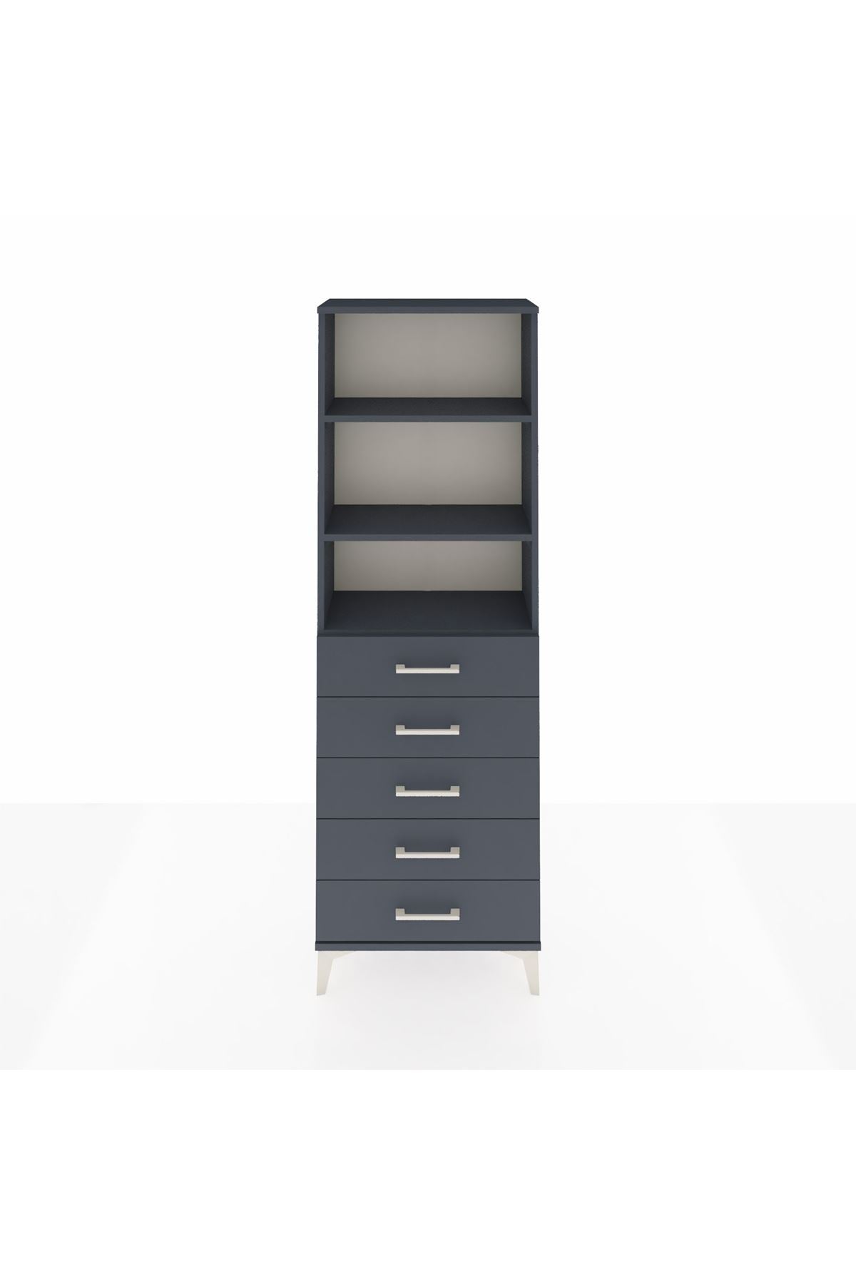 Arges Dolap 3 Raflı 5 Çekmeceli 60x30x182 Antrasit-Antrasit