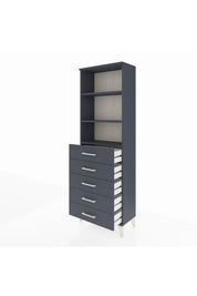 Arges Dolap 3 Raflı 5 Çekmeceli 60x30x182 Antrasit-Antrasit