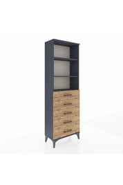 Arges Dolap 3 Raflı 5 Çekmeceli 60x30x182 Antrasit-Çam