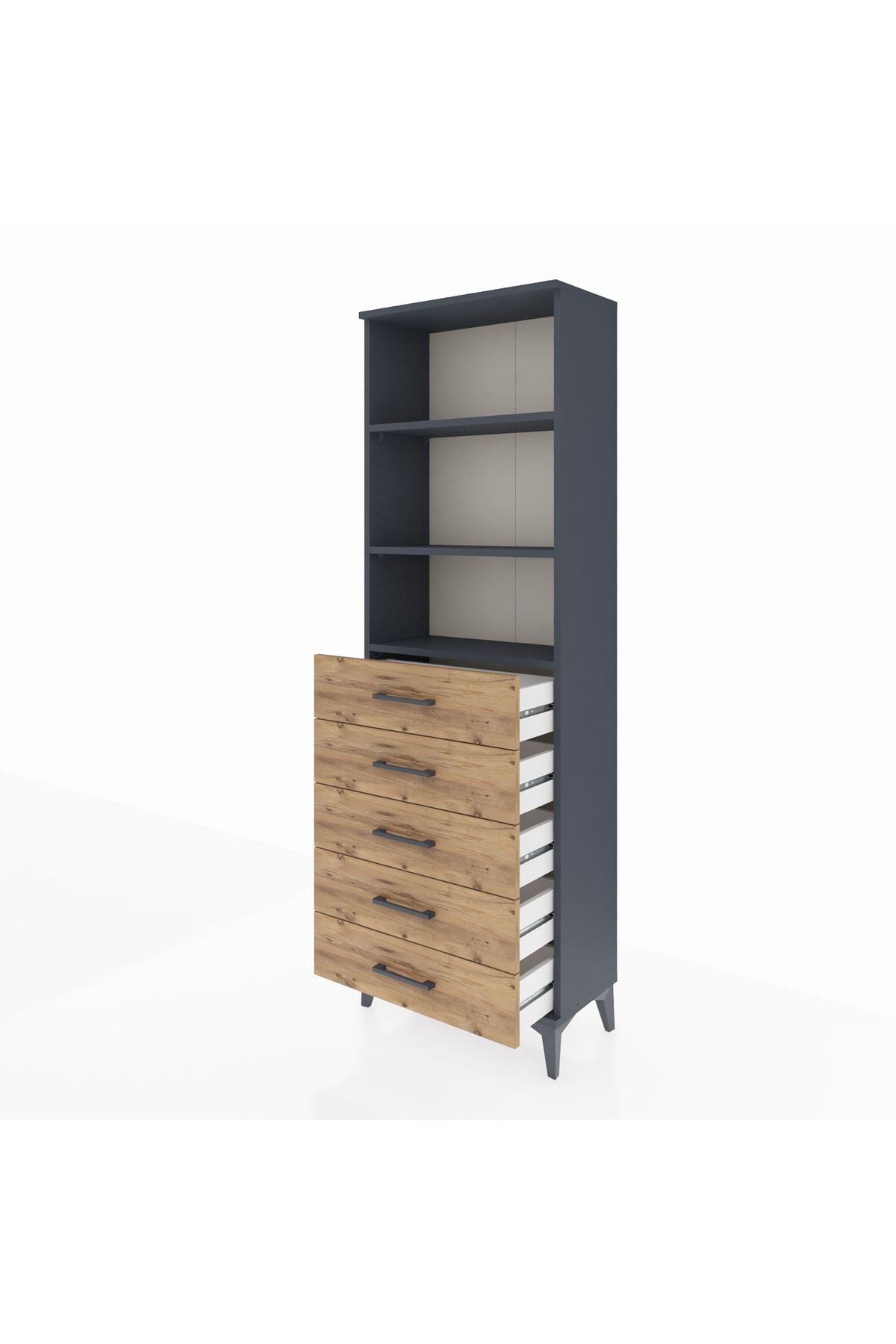 Arges Dolap 3 Raflı 5 Çekmeceli 60x30x182 Antrasit-Çam