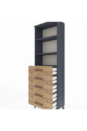 Arges Dolap 3 Raflı 5 Çekmeceli 60x30x182 Antrasit-Çam