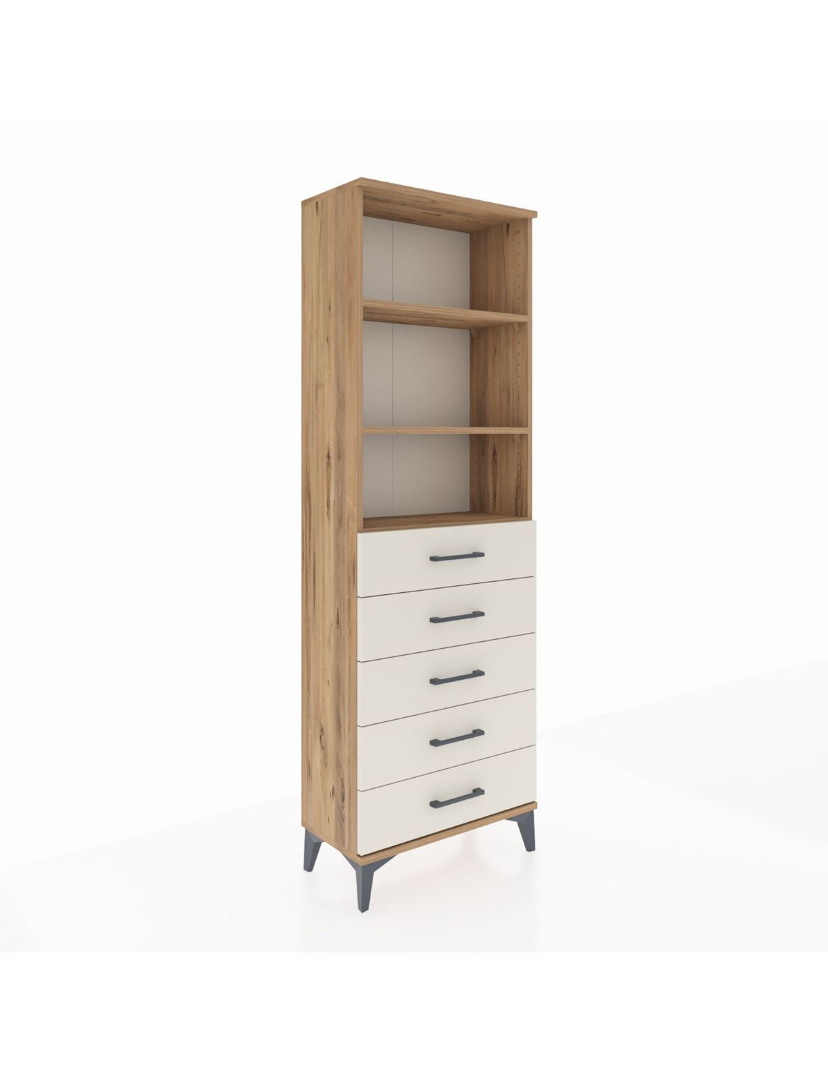 Arges Dolap 3 Raflı 5 Çekmeceli 60x30x182 Çam-Aytaşı