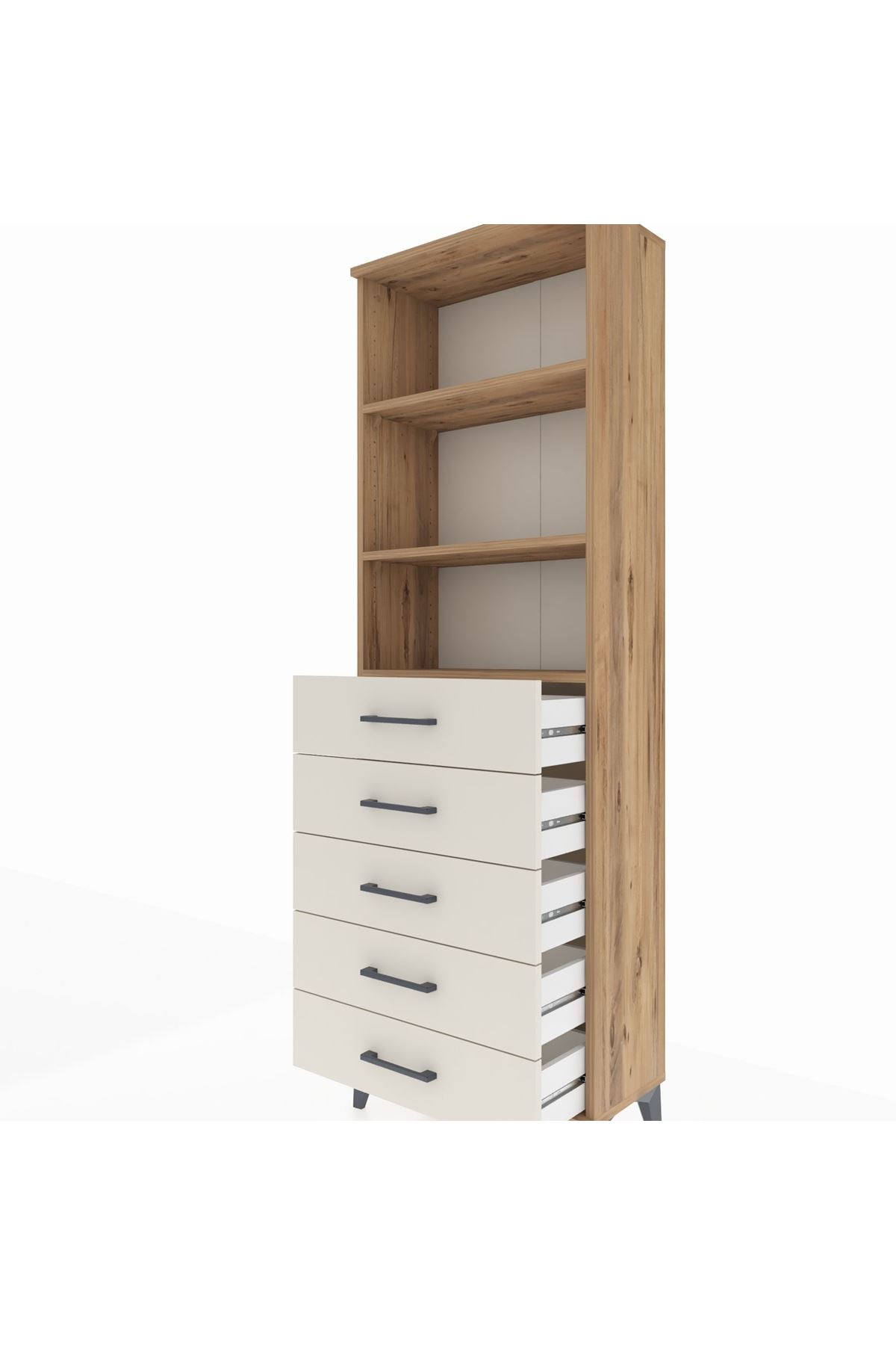 Arges Dolap 3 Raflı 5 Çekmeceli 60x30x182 Çam-Aytaşı